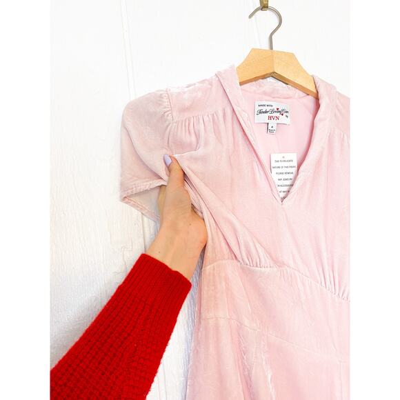 HVN 'Morgan' Blush Pink Silk Velvet Midi Dress US 4 NWT $795 - Picture 9 of 11